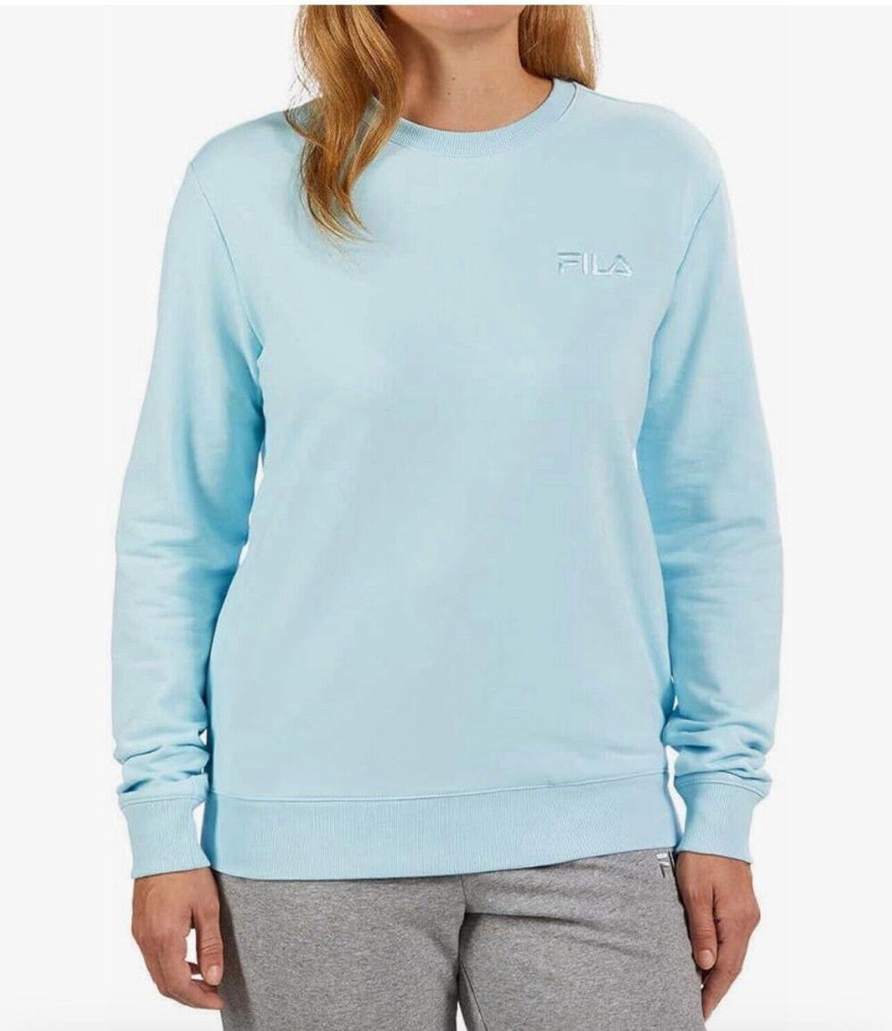 FILA French Terry Sweatshirt Womens M Blue Crewneck Pullover Pockets Lounge